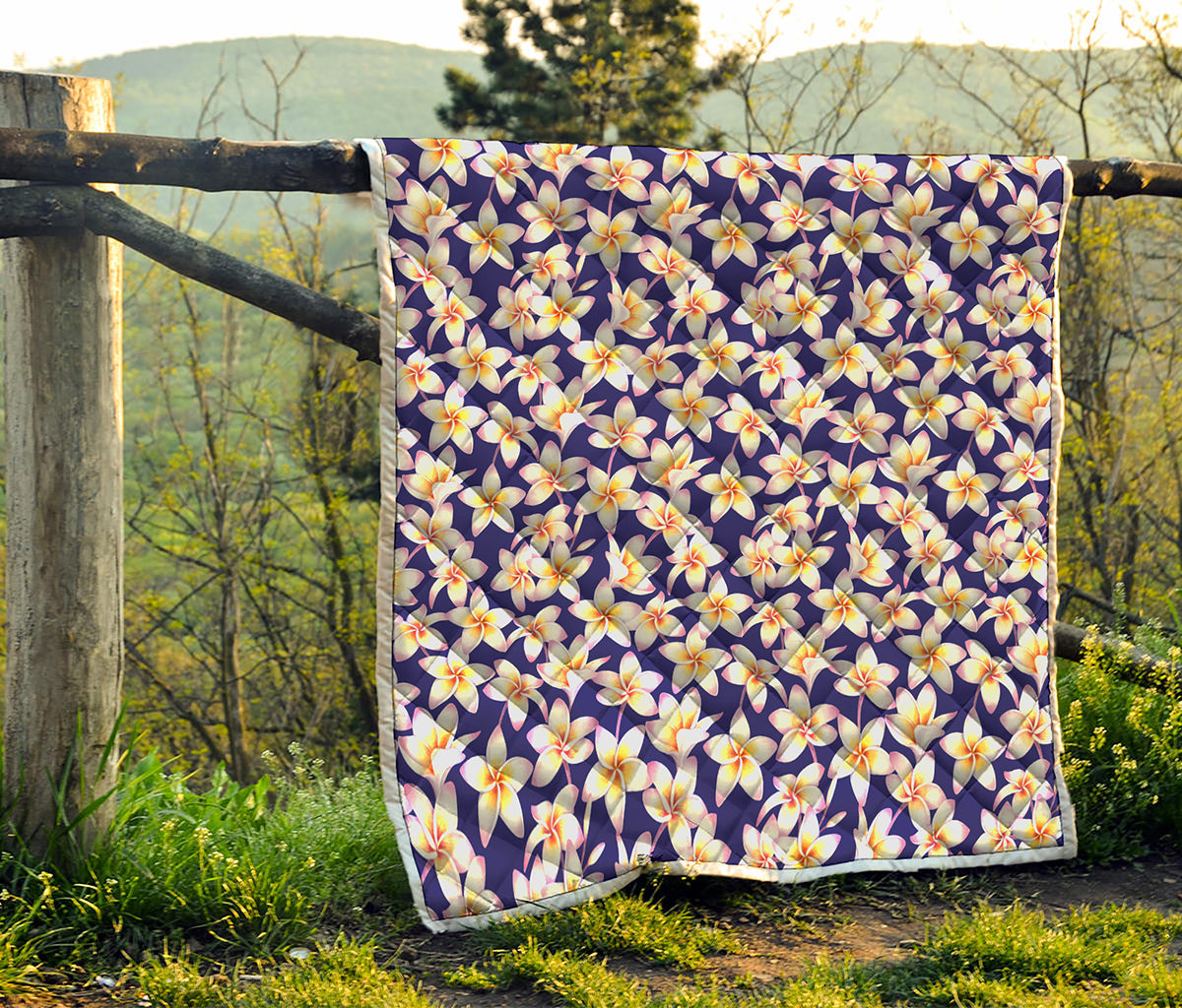 Watercolor Frangipani Flower Print Quilt
