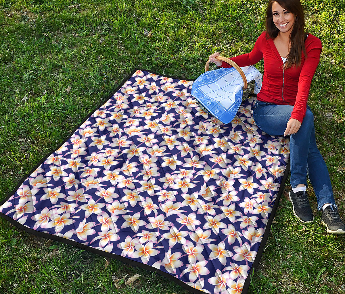 Watercolor Frangipani Flower Print Quilt