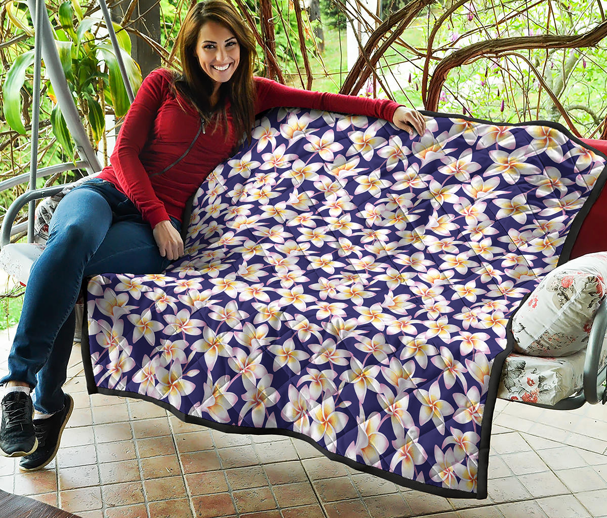 Watercolor Frangipani Flower Print Quilt