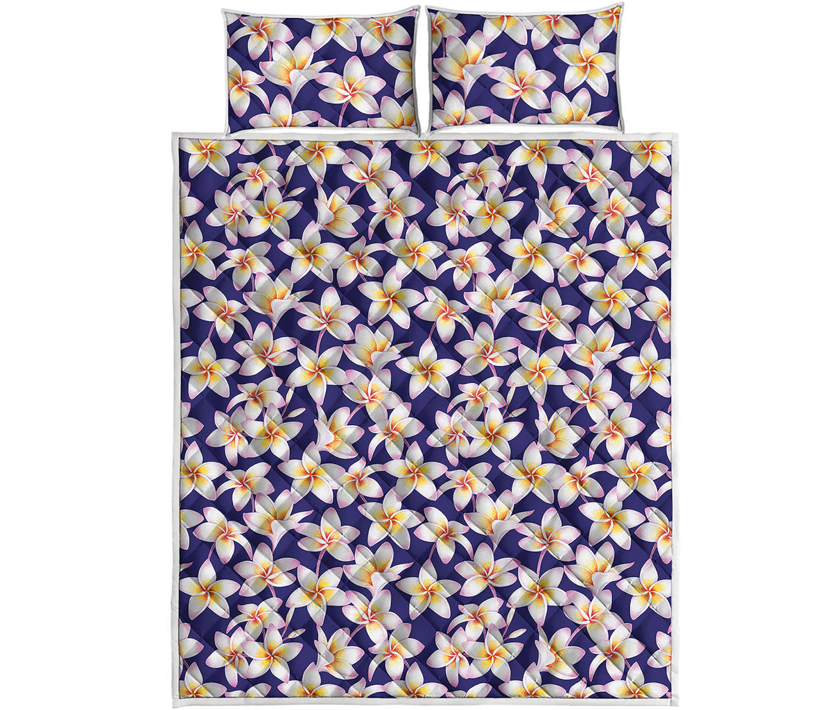 Watercolor Frangipani Flower Print Quilt Bed Set