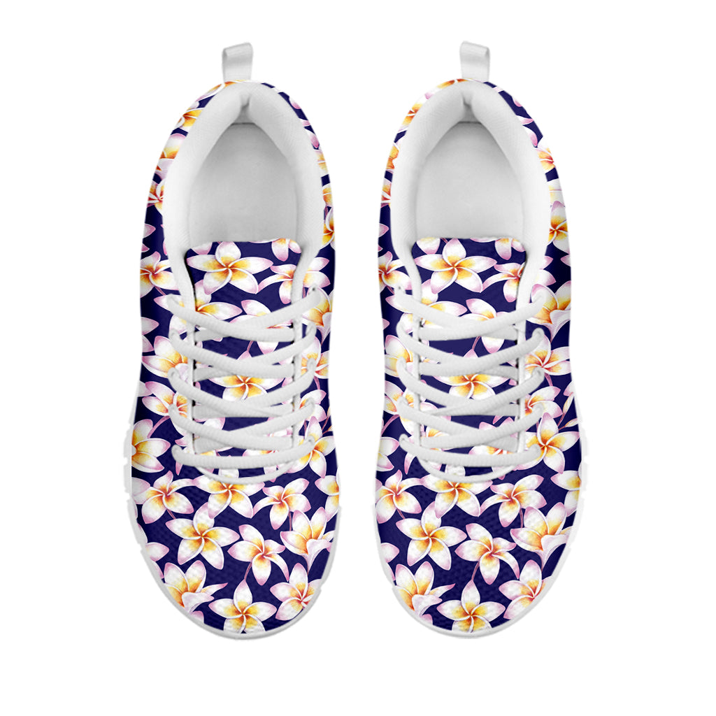 Watercolor Frangipani Flower Print White Sneakers