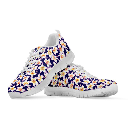 Watercolor Frangipani Flower Print White Sneakers