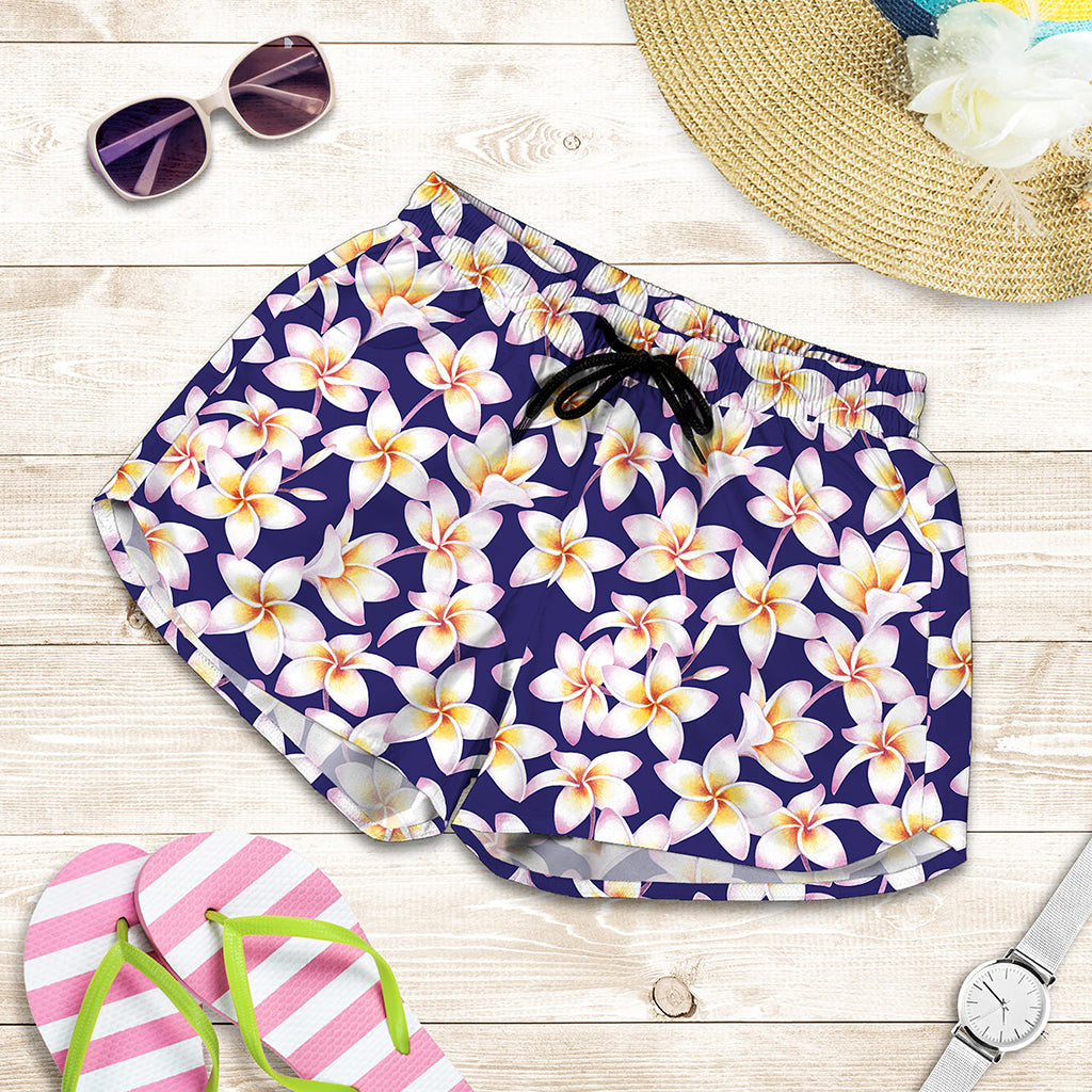 Watercolor Frangipani Flower Print Women's Shorts