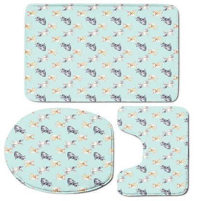 Watercolor French Bulldog Pattern Print 3 Piece Bath Mat Set