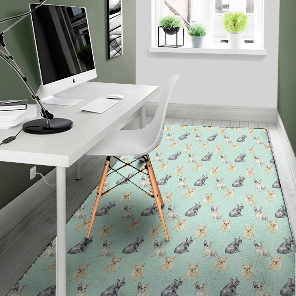 Watercolor French Bulldog Pattern Print Area Rug