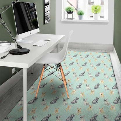 Watercolor French Bulldog Pattern Print Area Rug