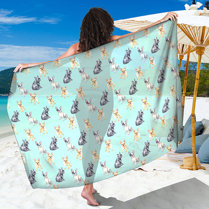 Watercolor French Bulldog Pattern Print Beach Sarong Wrap