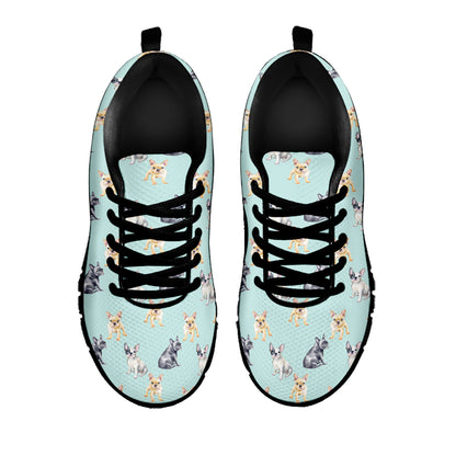 Watercolor French Bulldog Pattern Print Black Sneakers
