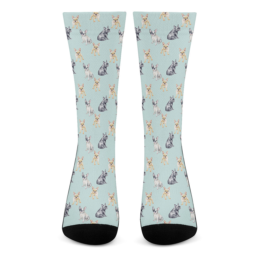 Watercolor French Bulldog Pattern Print Crew Socks