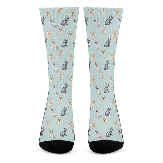 Watercolor French Bulldog Pattern Print Crew Socks
