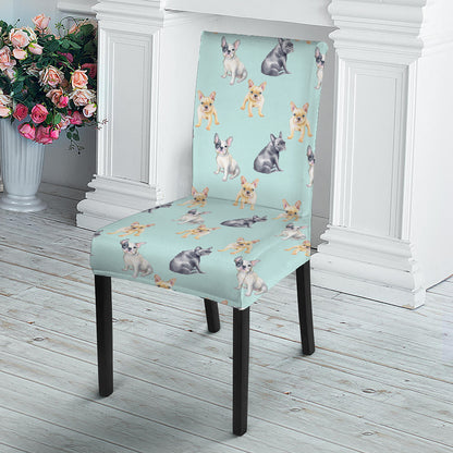 Watercolor French Bulldog Pattern Print Dining Chair Slipcover