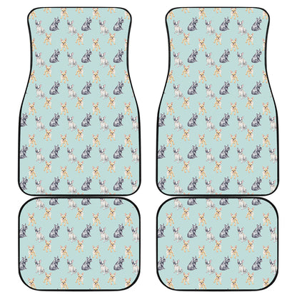 Watercolor French Bulldog Pattern Print Front and Back Car Floor Mats
