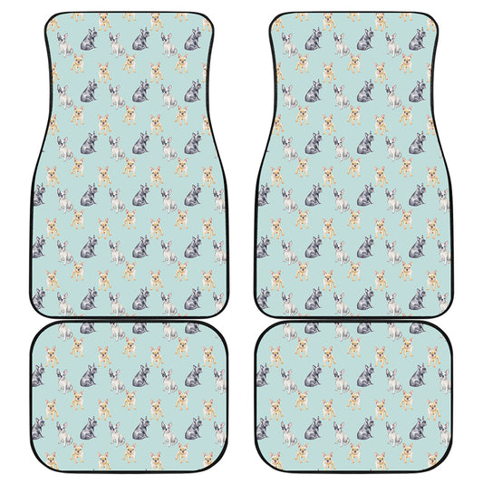 Watercolor French Bulldog Pattern Print Front and Back Car Floor Mats