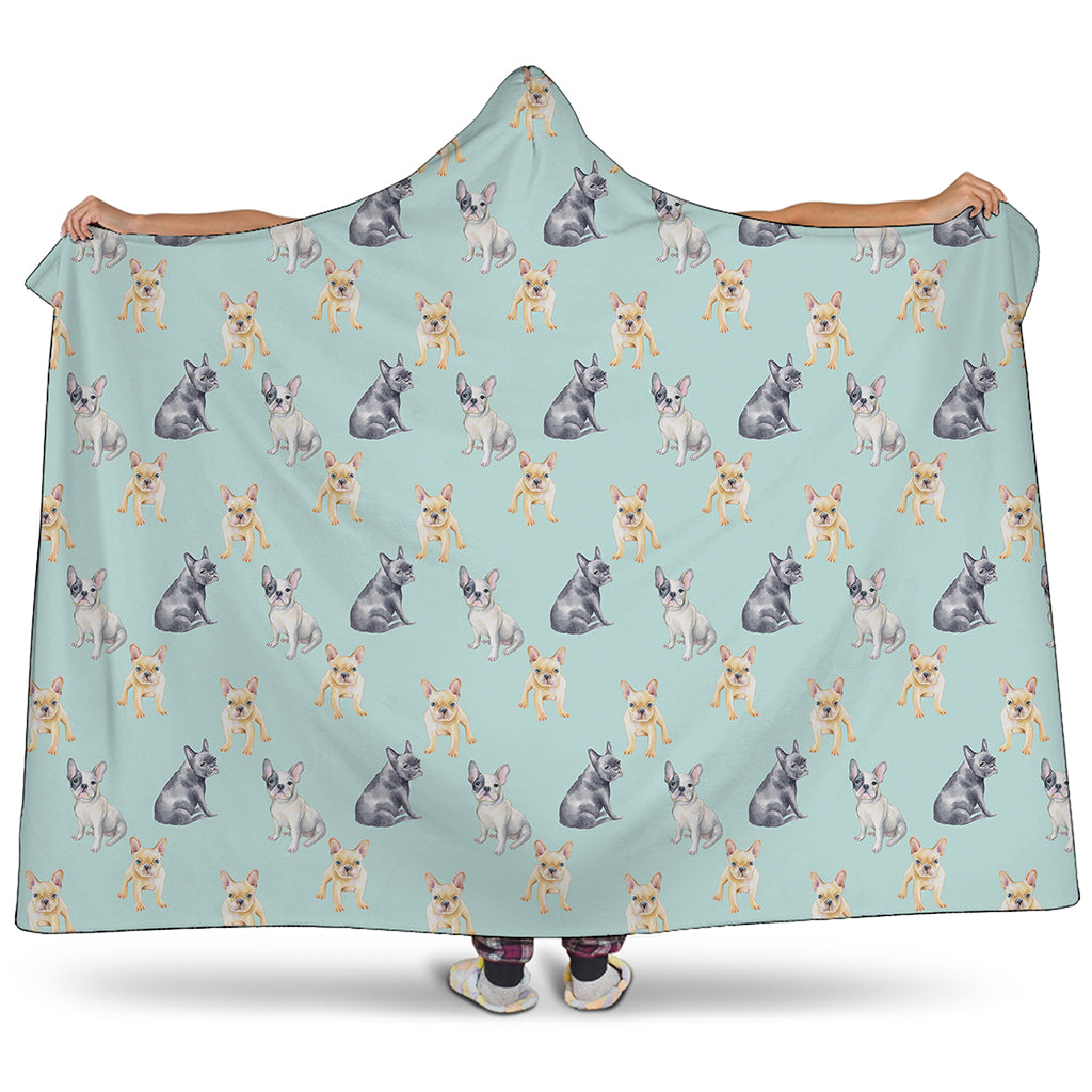 Watercolor French Bulldog Pattern Print Hooded Blanket