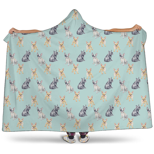 Watercolor French Bulldog Pattern Print Hooded Blanket