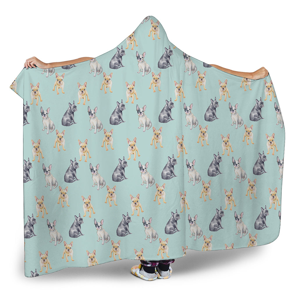 Watercolor French Bulldog Pattern Print Hooded Blanket