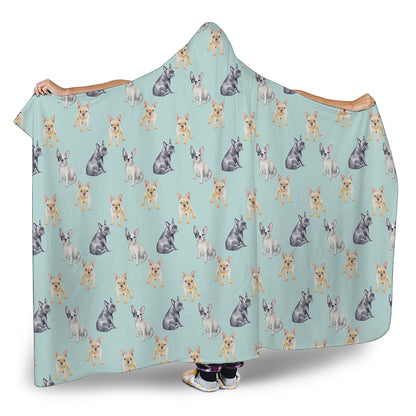 Watercolor French Bulldog Pattern Print Hooded Blanket