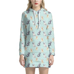 Watercolor French Bulldog Pattern Print Hoodie Dress