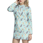 Watercolor French Bulldog Pattern Print Hoodie Dress
