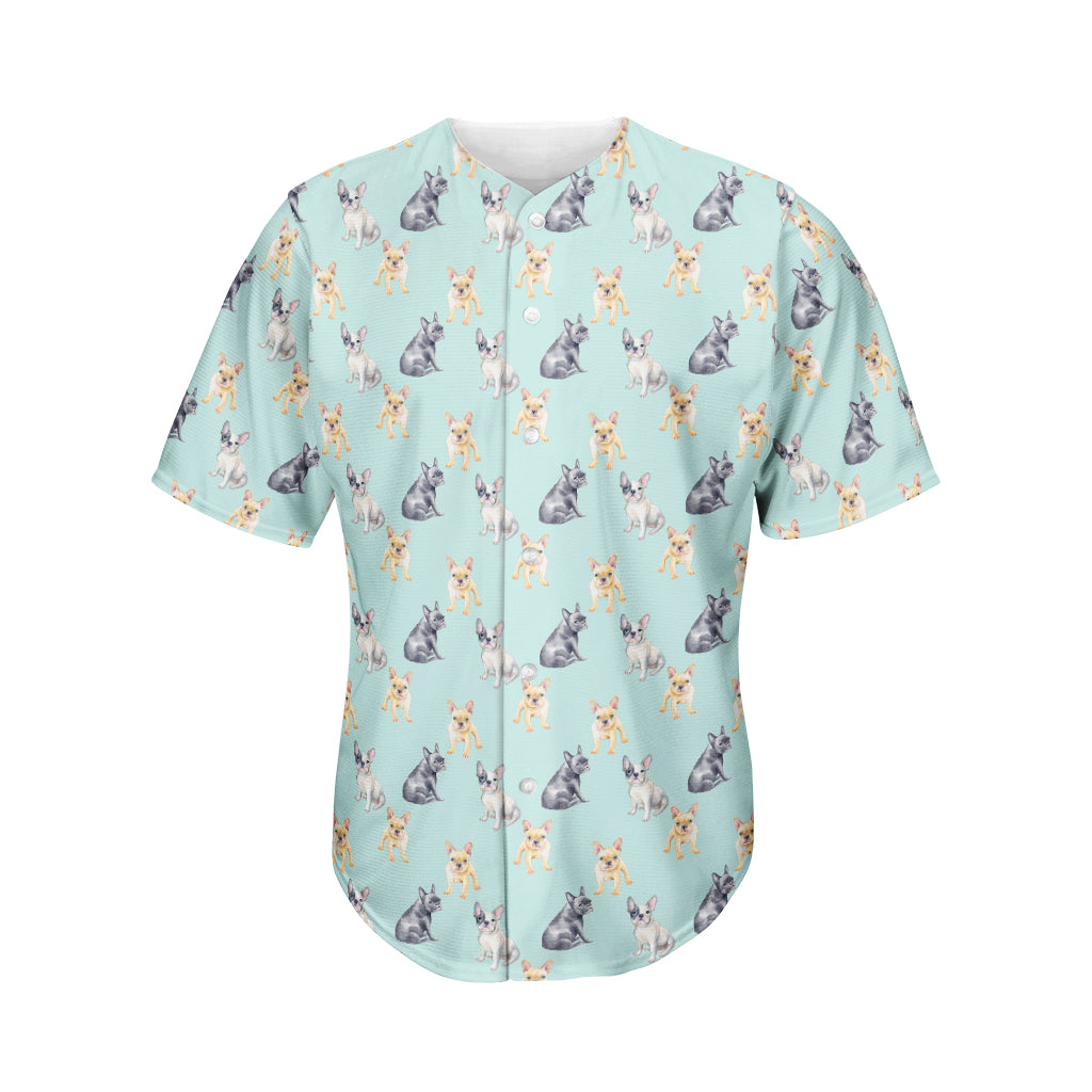 Watercolor French Bulldog Pattern Print Men's Baseball Jersey