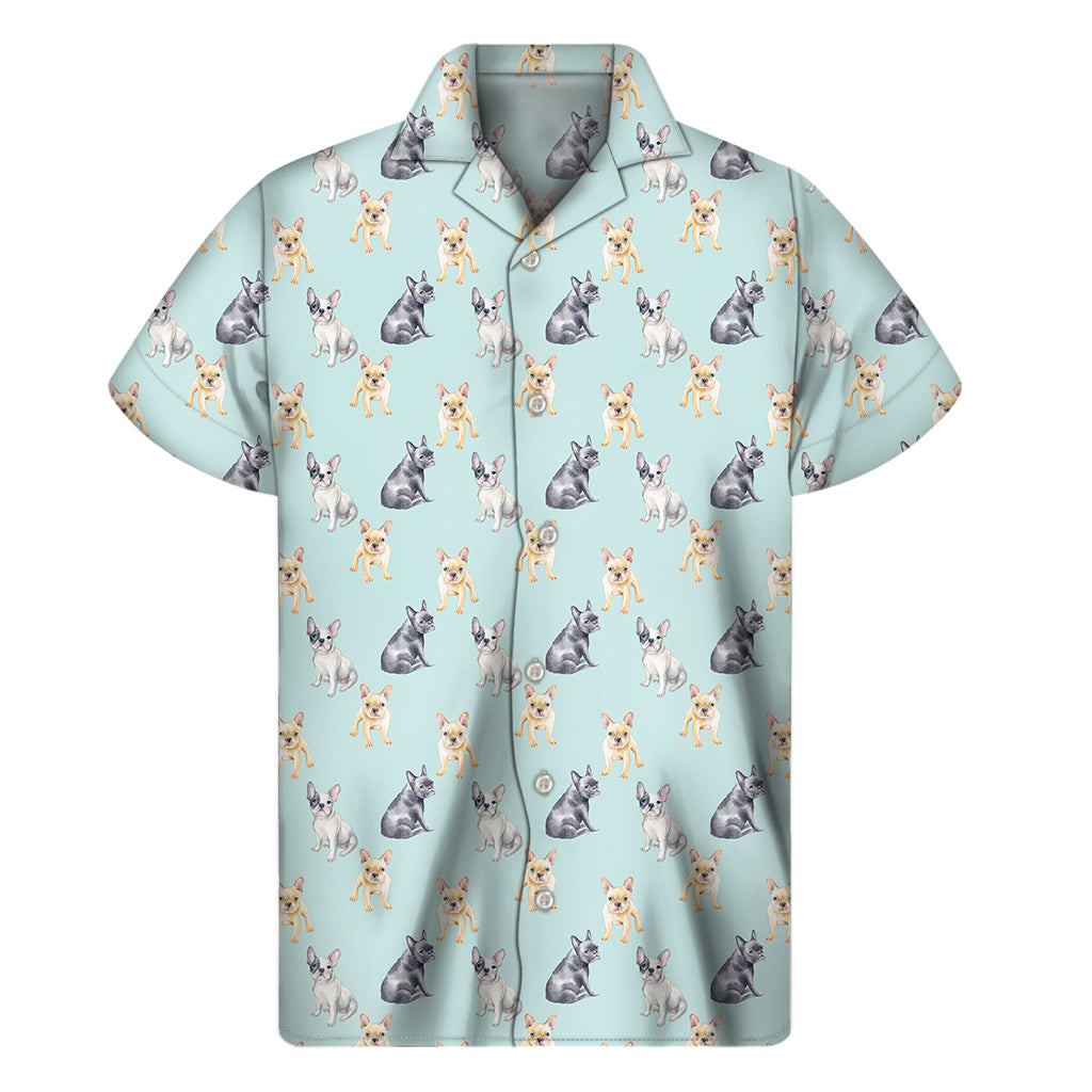 Watercolor French Bulldog Pattern Print Men's Short Sleeve Shirt