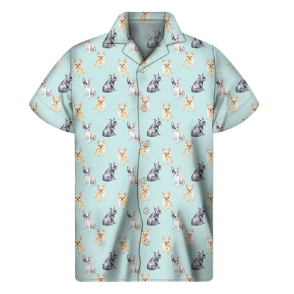 Watercolor French Bulldog Pattern Print Men's Short Sleeve Shirt