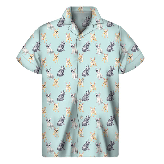 Watercolor French Bulldog Pattern Print Men's Short Sleeve Shirt