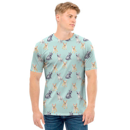 Watercolor French Bulldog Pattern Print Men's T-Shirt