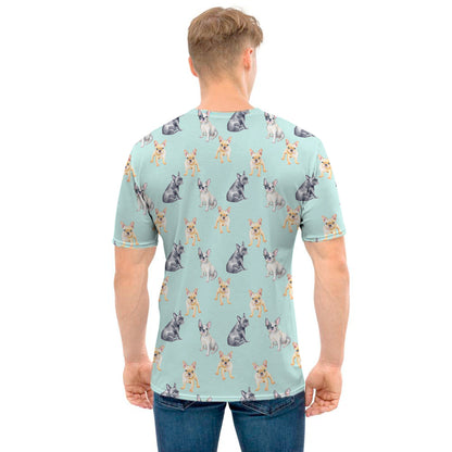 Watercolor French Bulldog Pattern Print Men's T-Shirt