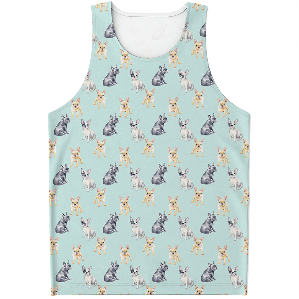 Watercolor French Bulldog Pattern Print Men's Tank Top