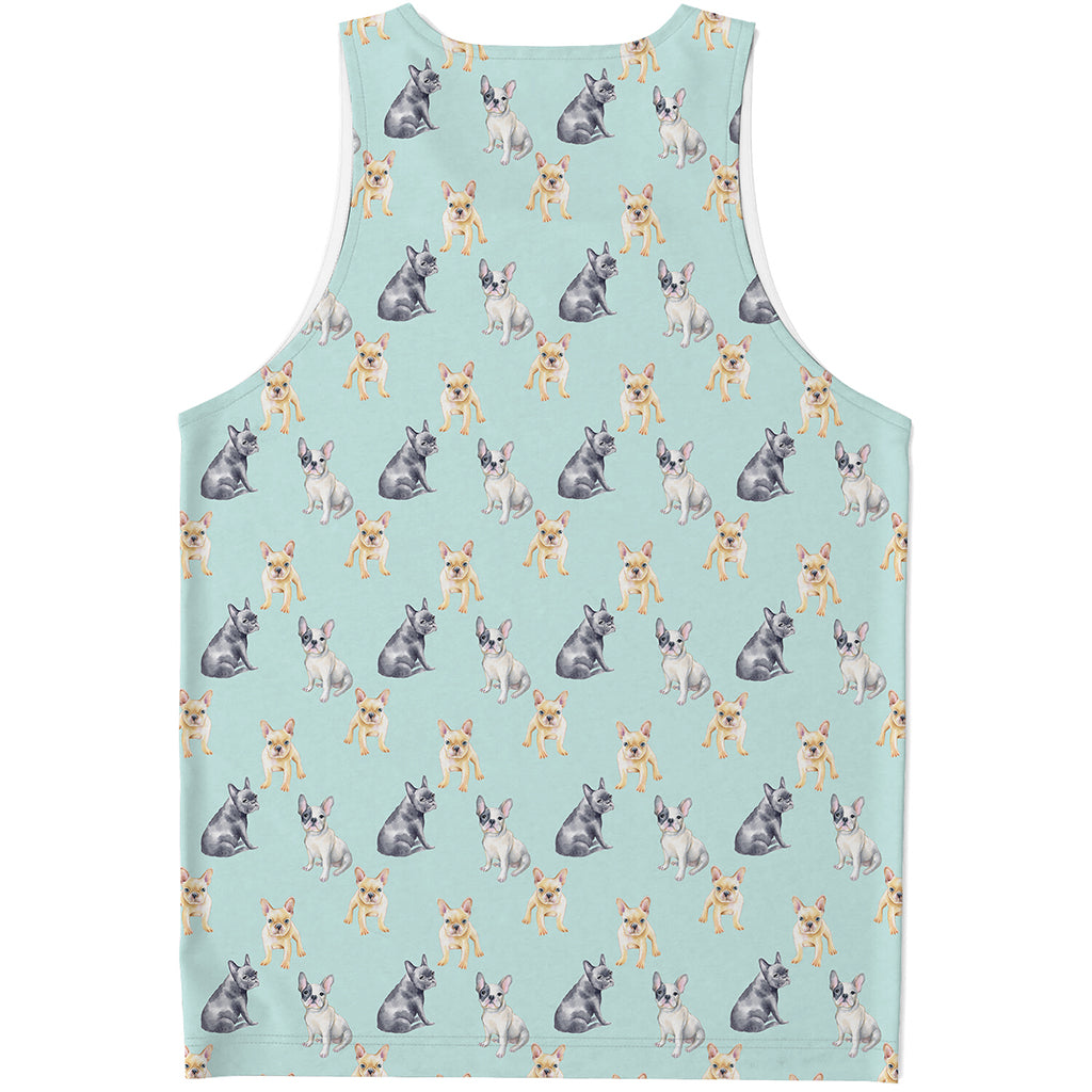 Watercolor French Bulldog Pattern Print Men's Tank Top