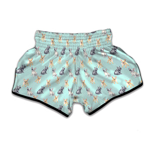 Watercolor French Bulldog Pattern Print Muay Thai Boxing Shorts