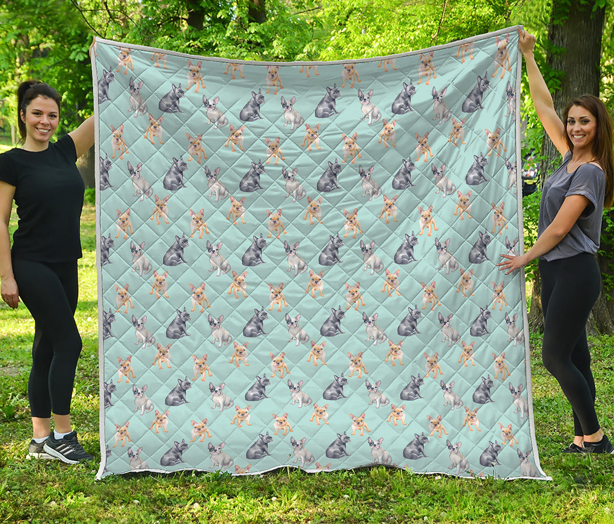 Watercolor French Bulldog Pattern Print Quilt