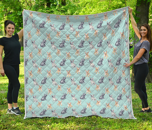 Watercolor French Bulldog Pattern Print Quilt