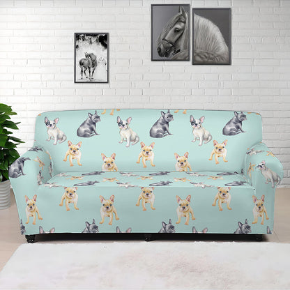 Watercolor French Bulldog Pattern Print Sofa Cover