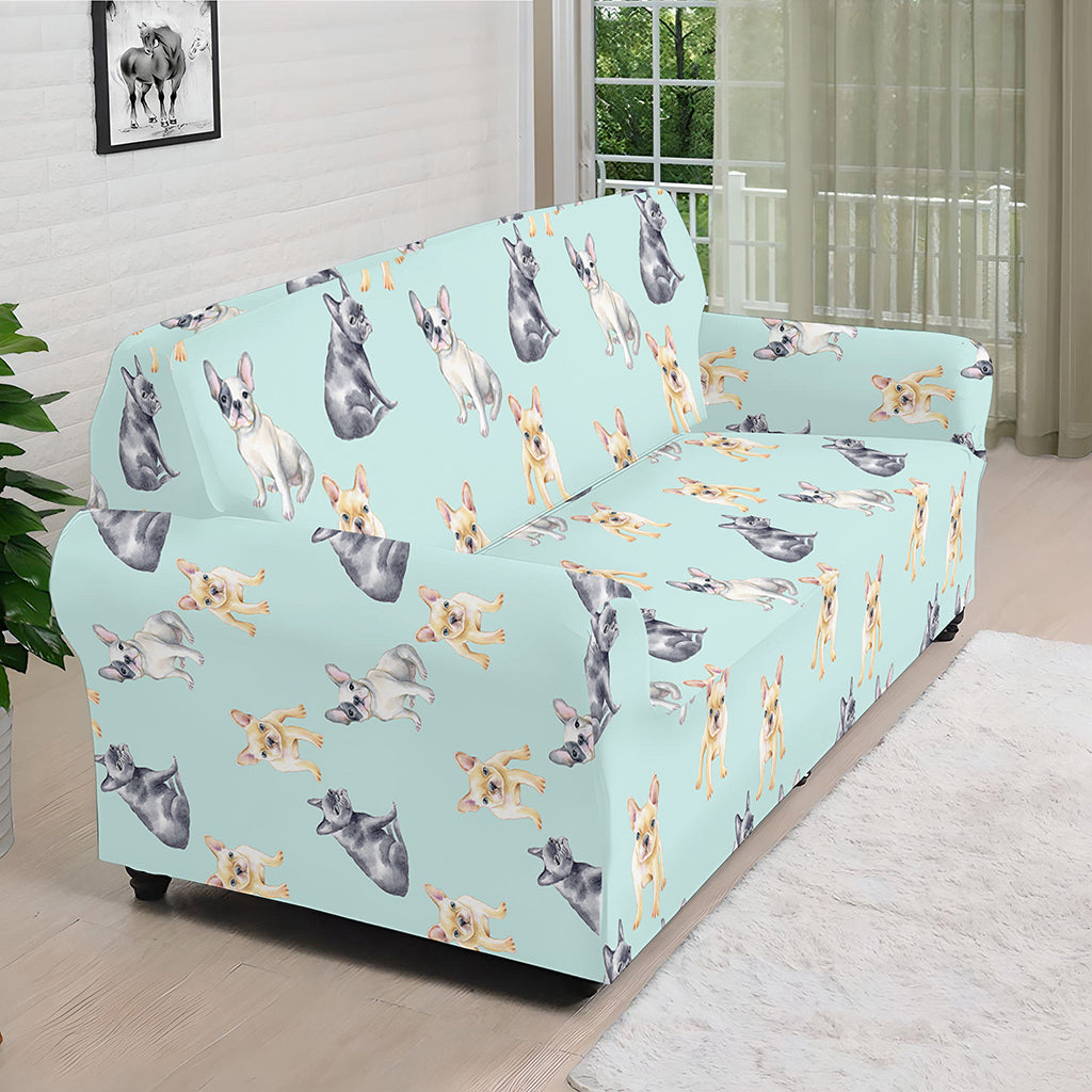 Watercolor French Bulldog Pattern Print Sofa Cover