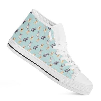 Watercolor French Bulldog Pattern Print White High Top Shoes