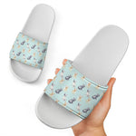 Watercolor French Bulldog Pattern Print White Slide Sandals