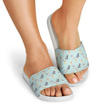 Watercolor French Bulldog Pattern Print White Slide Sandals