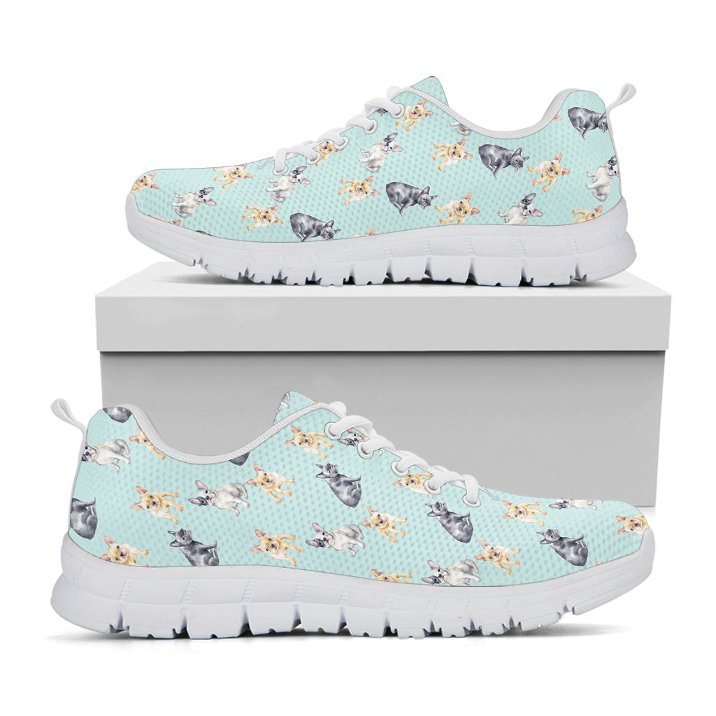 Watercolor French Bulldog Pattern Print White Sneakers