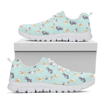Watercolor French Bulldog Pattern Print White Sneakers