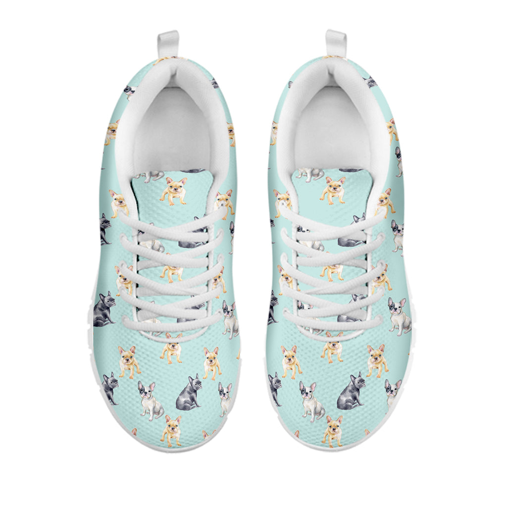 Watercolor French Bulldog Pattern Print White Sneakers