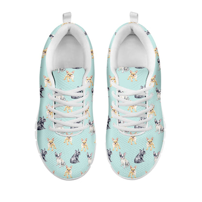 Watercolor French Bulldog Pattern Print White Sneakers