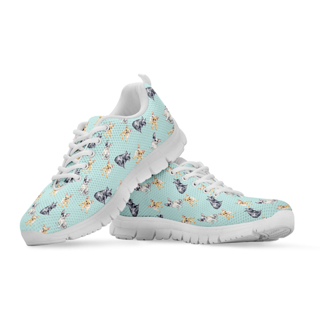 Watercolor French Bulldog Pattern Print White Sneakers