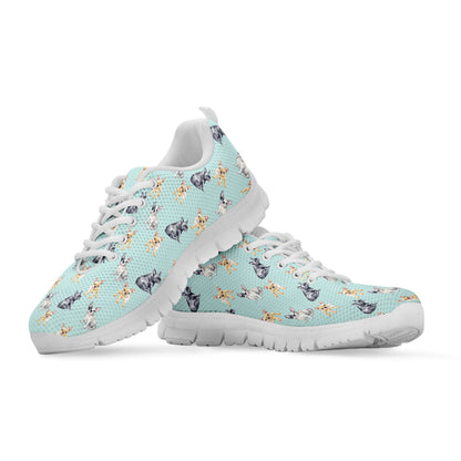 Watercolor French Bulldog Pattern Print White Sneakers