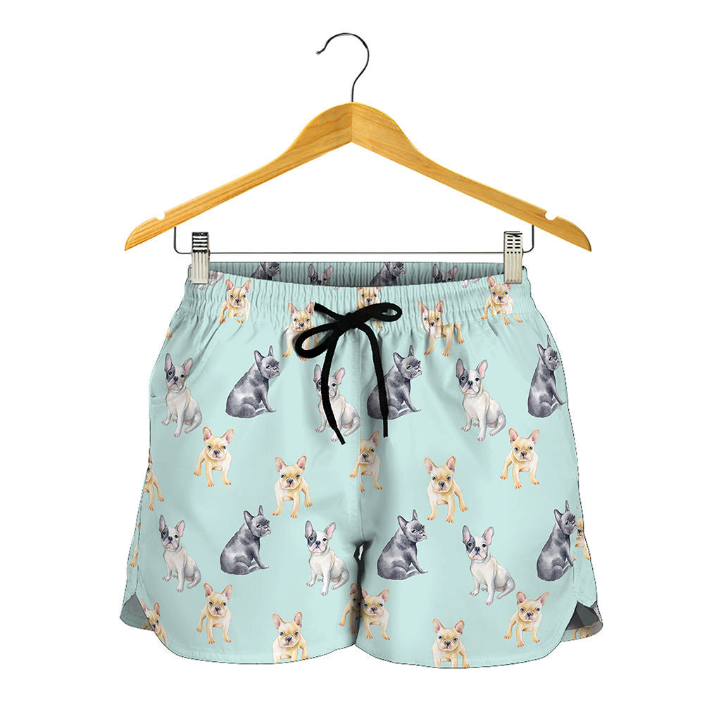 Watercolor French Bulldog Pattern Print Women's Shorts