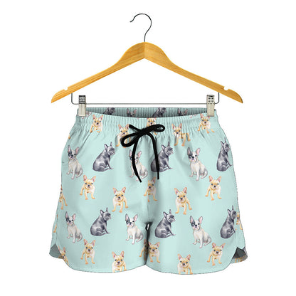 Watercolor French Bulldog Pattern Print Women's Shorts