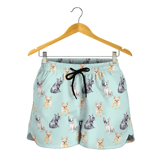 Watercolor French Bulldog Pattern Print Women's Shorts
