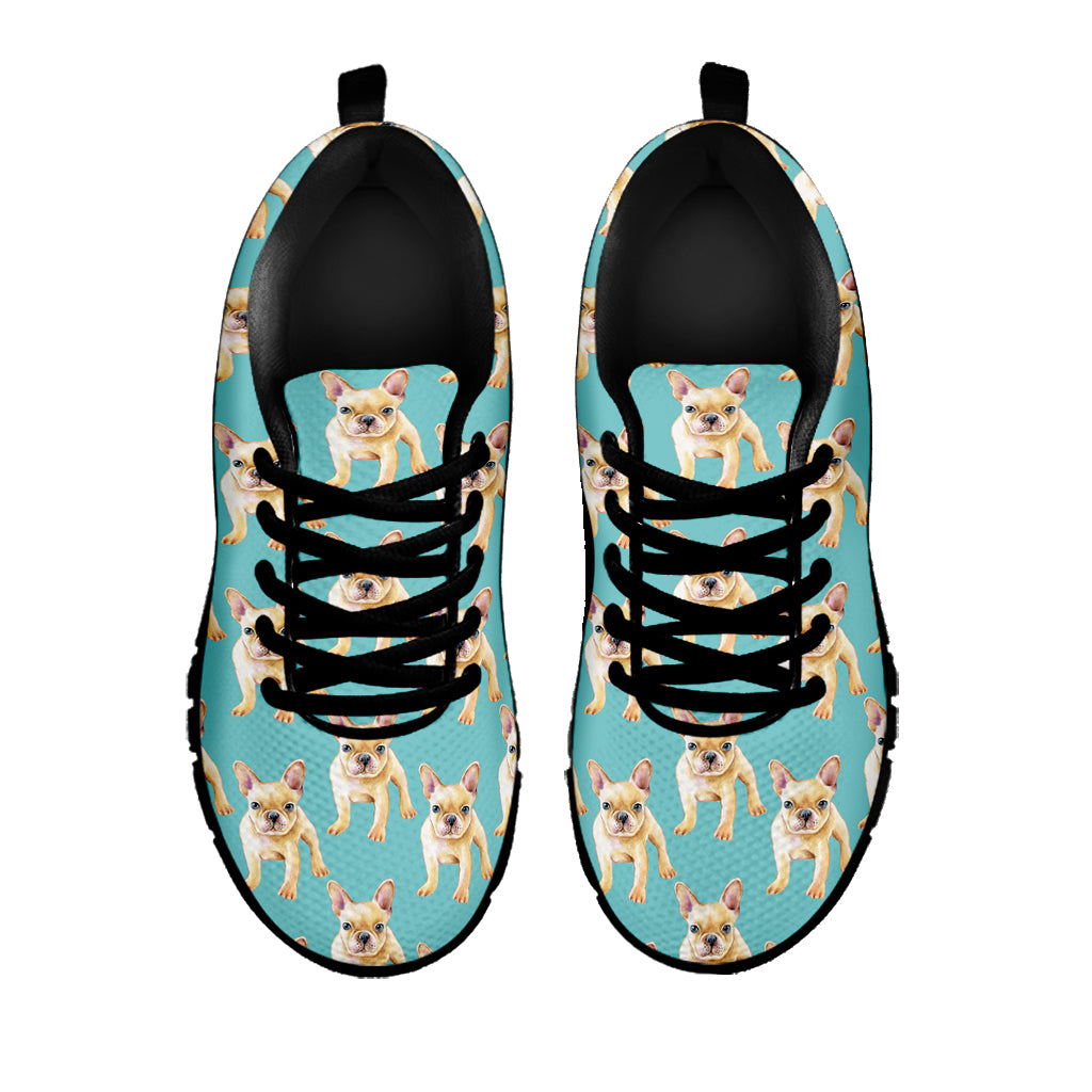 Watercolor French Bulldog Puppy Print Black Sneakers