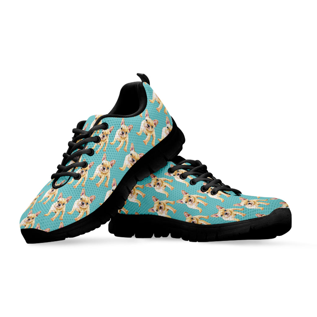 Watercolor French Bulldog Puppy Print Black Sneakers